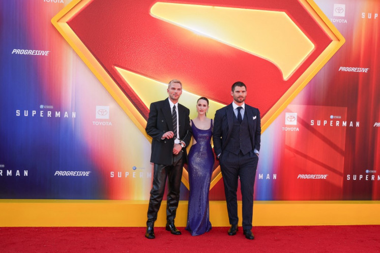 (Left-right) English actor Nicholas Hoult, US actress Rachel Brosnahan and US actor David Corenswet attend the Los Angeles premiere of &ldquo;Superman&ldquo; at the TCL Chinese Theatre in Hollywood, California, on July 7, 2025. 